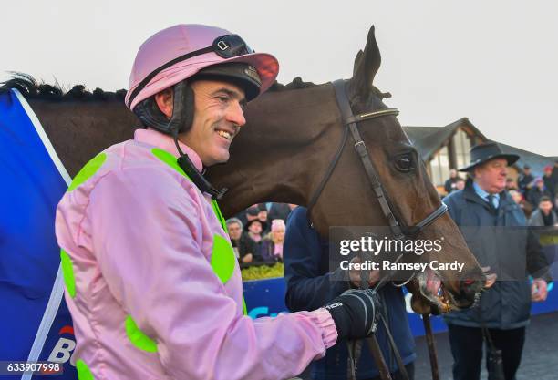 Naas , Ireland - 5 February 2017; Jockey Ruby Walsh with Douvan after winning the BoyleSports Tied Cottage Steeplechase at Punchestown Racecourse in...