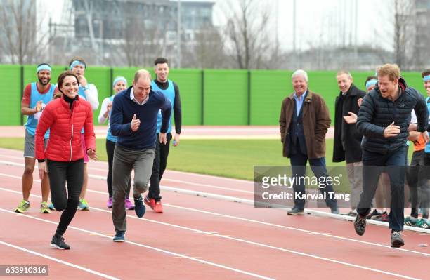 Catherine, Duchess of Cambridge, Prince William, Duke of Cambridge and Prince Harry attend a training day for the Heads Together team for the London...