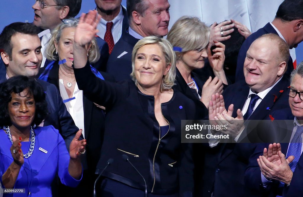 French National Front Leader Marine Le Pen Officially Launches Her Presidential Election Campaign In Lyon