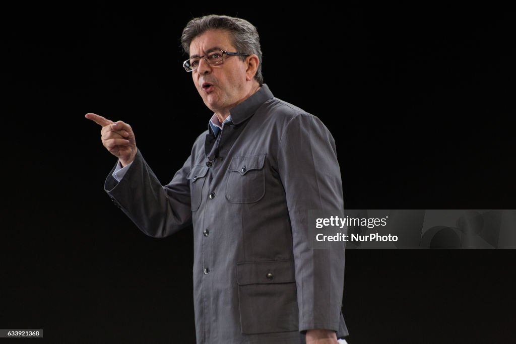 Jean-Luc Melenchon Rally In Lyon Live Streamed In Paris Via Hologram