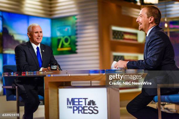 Pictured: U.S. Vice President Mike Pence and moderator Chuck Todd appear on "Meet the Press" in Washington, D.C., Sunday, February 5, 2017.