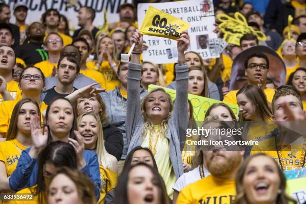 Wichita State Shockers student fans during the Missouri Valley Conference mens basketball game between the Illinois State Redbirds and the Wichita...