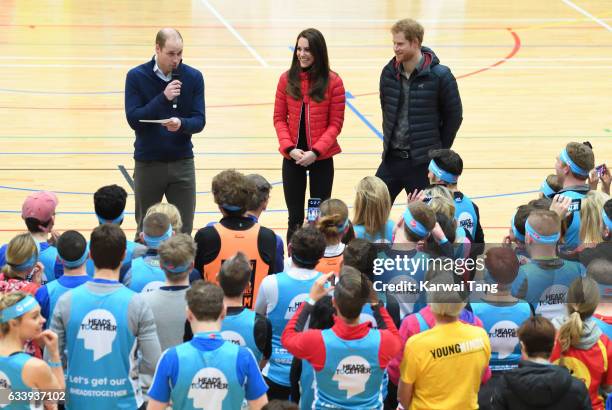 Prince William, Duke of Cambridge, Catherine, Duchess of Cambridge and Prince Harry attend a training day for the Heads Together team for the London...