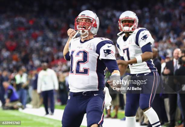 Tom Brady of the New England Patriots takes the field prior to Super Bowl 51 against the Atlanta Falcons at NRG Stadium on February 5, 2017 in...