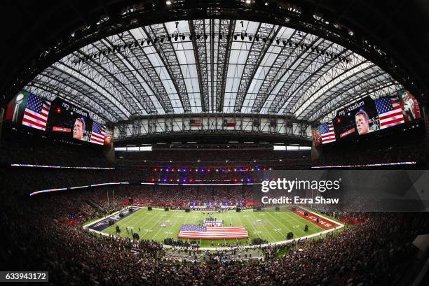 General view of the field during the National Anthem prior to Super Bowl 51 between the New England Patriots and the Atlanta Falcons at NRG Stadium...