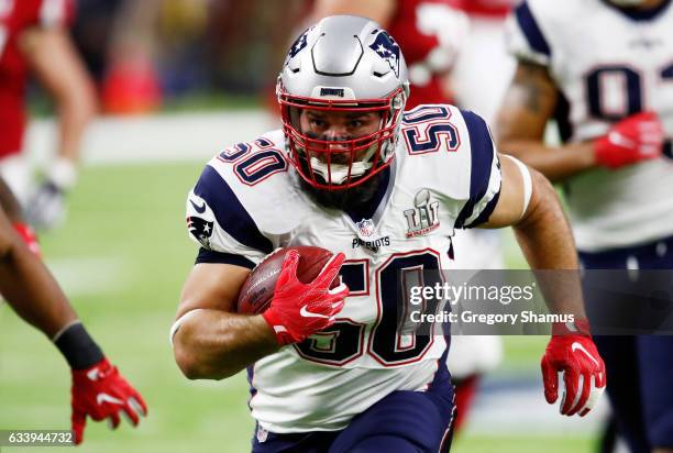 Rob Ninkovich of the New England Patriots runs against the Atlanta Falcons in the first quarter during Super Bowl 51 at NRG Stadium on February 5,...