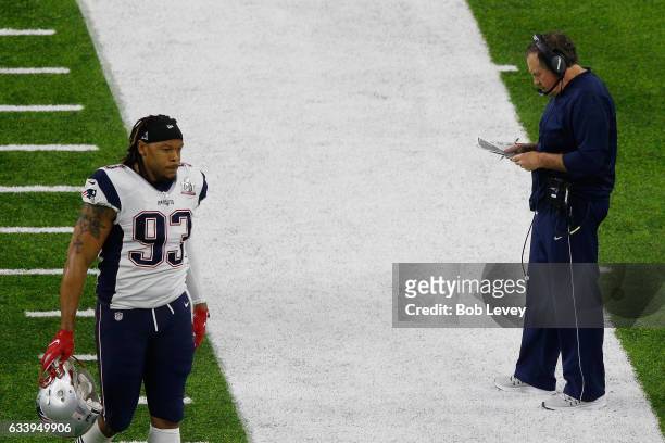 Jabaal Sheard of the New England Patriots walks off the field in the first half during Super Bowl 51 at NRG Stadium on February 5, 2017 in Houston,...