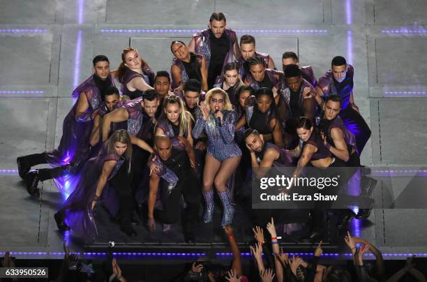 Lady Gaga performs during the Pepsi Zero Sugar Super Bowl 51 Halftime Show at NRG Stadium on February 5, 2017 in Houston, Texas.