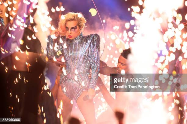 Lady Gaga performs during the Pepsi Zero Sugar Super Bowl 51 Halftime Show at NRG Stadium on February 5, 2017 in Houston, Texas.