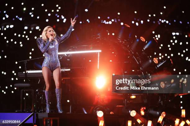 Lady Gaga performs during the Pepsi Zero Sugar Super Bowl 51 Halftime Show at NRG Stadium on February 5, 2017 in Houston, Texas.