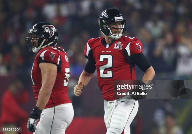 Matt Ryan of the Atlanta Falcons looks on during the fourth quarter against the New England Patriots during Super Bowl 51 at NRG Stadium on February...
