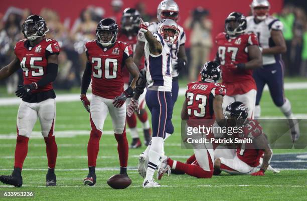 Malcolm Mitchell of the New England Patriots reacts during the fourth quarter against the Atlanta Falcons during Super Bowl 51 at NRG Stadium on...