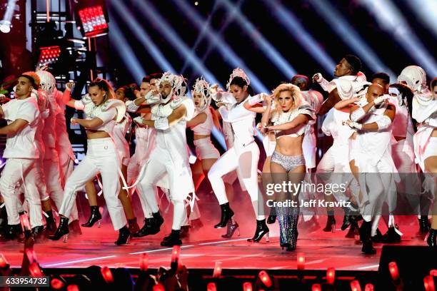 Musician Lady Gaga performs onstage during the Pepsi Zero Sugar Super Bowl LI Halftime Show at NRG Stadium on February 5, 2017 in Houston, Texas.