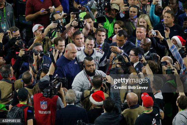 Tom Brady of the New England Patriots celebrates after winning Super Bowl 51 against the Atlanta Falcons at NRG Stadium on February 5, 2017 in...