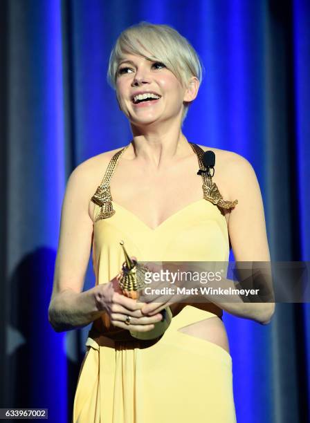 Actress Michelle Williams speaks onstage at the Cinema Vanguard Award during the 32nd Santa Barbara International Film Festival at the Arlington...