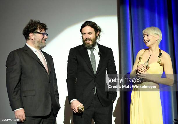 Director Kenneth Lonergan, actor Casey Affleck and actress Michelle Williams speak onstage at the Cinema Vanguard Award during the 32nd Santa Barbara...