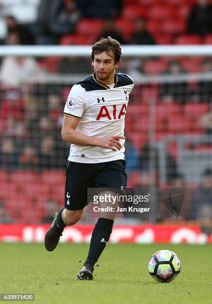 Filip Lesniak of Tottenham Hotspur in action during the Premier League 2 match between Liverpool and Tottenham Hotspur at Anfield on February 5, 2017...