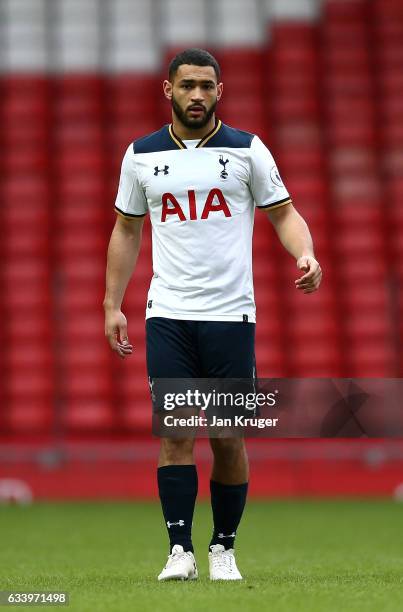 Cameron Carter-Vickers of Tottenham Hotspur in action during the Premier League 2 match between Liverpool and Tottenham Hotspur at Anfield on...