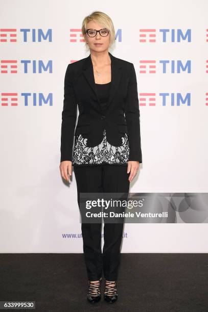 Maria De Filippi attends a photocall for the 67. Sanremo Festival at Teatro Ariston on February 6, 2017 in Sanremo, Italy.