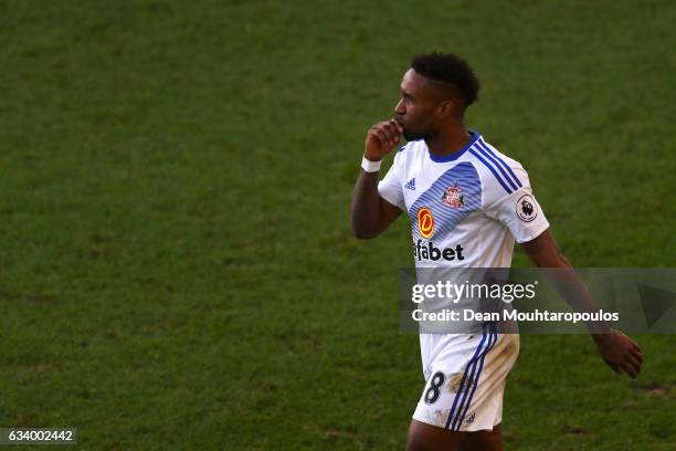 Jermain Defoe of Sunderland celebrates scoring his team's third goal during the Premier League match between Crystal Palace and Sunderland at...