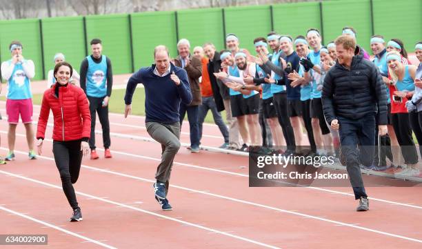 Catherine, Duchess of Cambridge, Prince William, Duke of Cambridge and Prince Harry join Team Heads Together at a London Marathon Training Day at the...