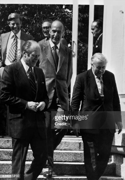 President Gerald Ford, British Prime Minister Harold Wilson, German chancellor Helmut Schmidt, French President Valery Giscard D'Estaing, , US...