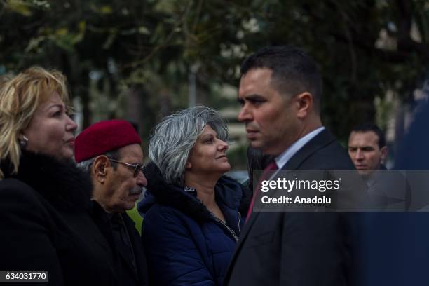 Chokri Belaid's wife Besme El-Halfavi attends the ceremony held for the 4th death anniversary of assasinated Tunisian oppositon leader Chokri Belaid...