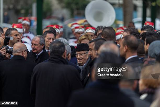 Tunisian President Beji Caid Essebsi attends the ceremony held for the 4th death anniversary of assasinated Tunisian opposition leader Chokri Belaid...