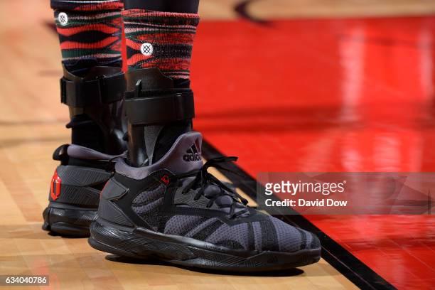 The shoes of Taj Gibson of the Chicago Bulls during the game against the Houston Rockets on February 3, 2017 at the Toyota Center in Houston, Texas....