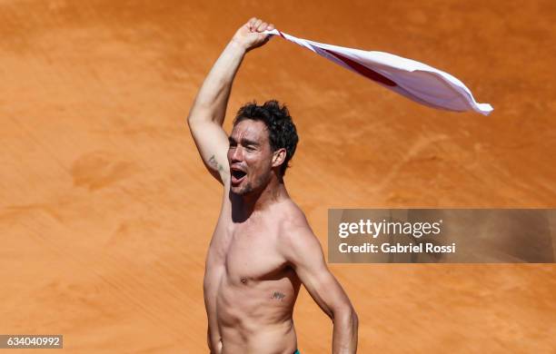 Fabio Fognini of Italy celebrates after winning a singles match between as part of day 3 of the Davis Cup 1st round match between Argentina and Italy...