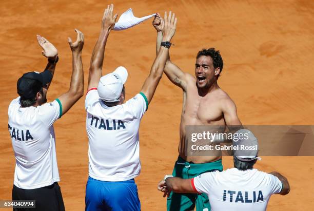 Fabio Fognini of Italy celebrates after winning a singles match between as part of day 3 of the Davis Cup 1st round match between Argentina and Italy...