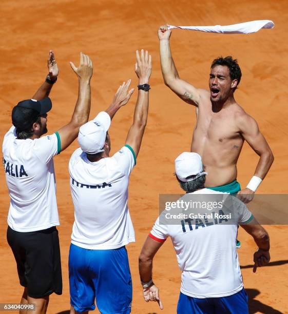 Fabio Fognini of Italy celebrates after winning a singles match between as part of day 3 of the Davis Cup 1st round match between Argentina and Italy...