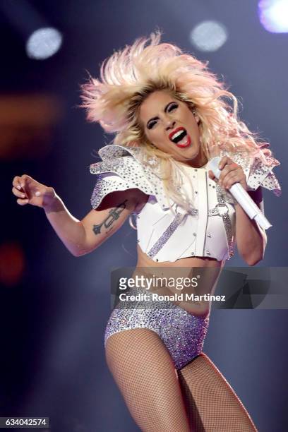 Lady Gaga performs during the Pepsi Zero Sugar Super Bowl 51 Halftime Show at NRG Stadium on February 5, 2017 in Houston, Texas.
