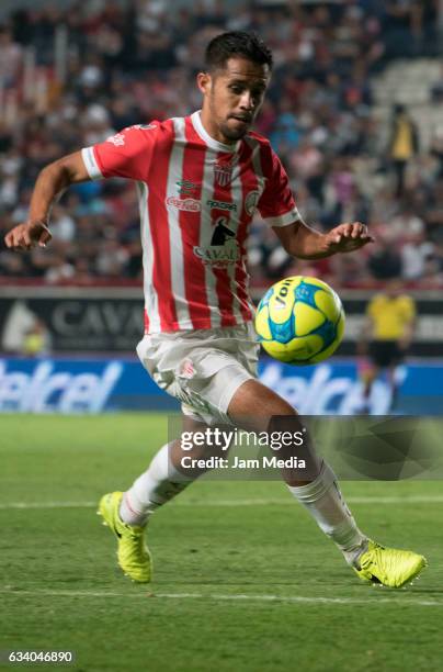 Severo Meza of Necaxa during a match between Necaxa vs Monterrey the Clausura Tournament 2017 league Bancomer MX at Victoria Stadium on February 04,...