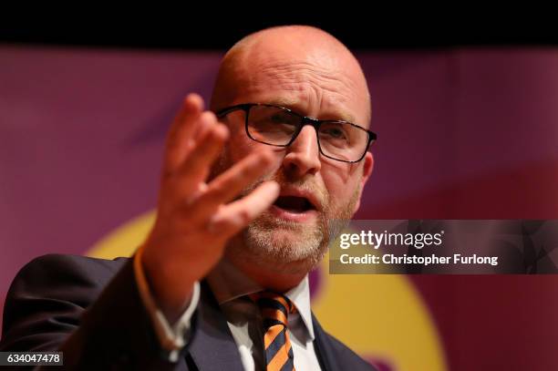 Leader Paul Nuttall speaks during a public meeting on February 6, 2017 in Stoke, England. The Stoke-on-Trent central by-election has been called...