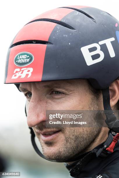 Paul Campbell-James looks on as he prepares the race yacht prior to the launch of the teams new Land Rover BAR R1 race yacht 'RITA' on February 6,...