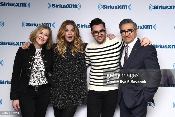 Catherine O'Hara, Annie Murphy, Daniel Levy and Eugene Levy visit the SiriusXM Studio on February 6, 2017 in New York City.