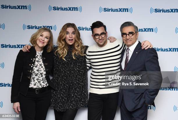 Catherine O'Hara, Annie Murphy, Daniel Levy and Eugene Levy visit the SiriusXM Studio on February 6, 2017 in New York City.