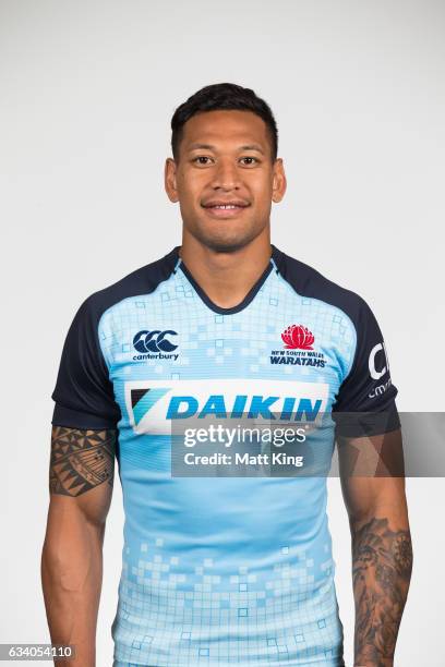 Israel Folau poses during a Waratahs Super Rugby headshots session at Allianz Stadium on January 18, 2017 in Sydney, Australia.