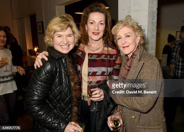 Issy Van Randwyck, Nicki Frei and Patricia Hodge attend the press night performance of "School Play" at Southwark Playhouse on February 6, 2017 in...