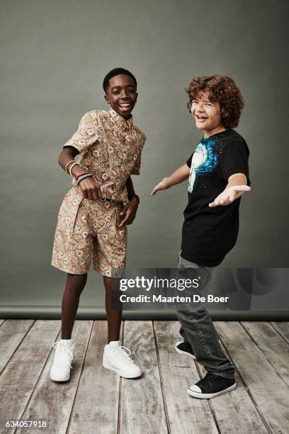 This image has been digitally altered) Actors Caleb McLaughlin and Gaten Matarazzo from Netflix's 'Stranger Things' pose for a portrait during the...