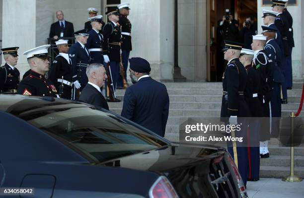 Secretary of Defense James Mattis participates in a honor cordon to welcome Canadian National Defense Minister Harjit Sajjan to the Pentagon February...