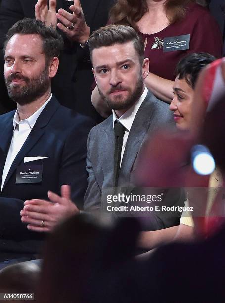 Composer Dustin O'Halloran, entertainer Justin Timberlake and actress Ruth Negga attend the 89th Annual Academy Awards Nominee Luncheon at The...