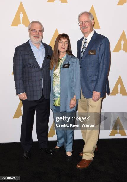 Ron Clements Osnat Shurer and John Musker attend the 89th Annual Academy Awards Nominee Luncheon at The Beverly Hilton Hotel on February 6, 2017 in...