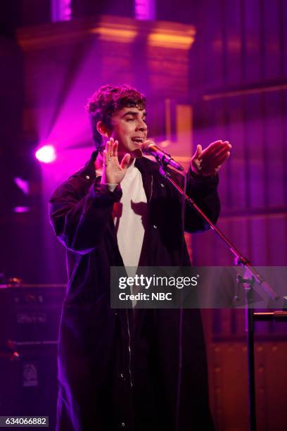 Episode 484 -- Pictured: Asa Taccone of musical guest Electric Guest performs on February 6, 2017 --