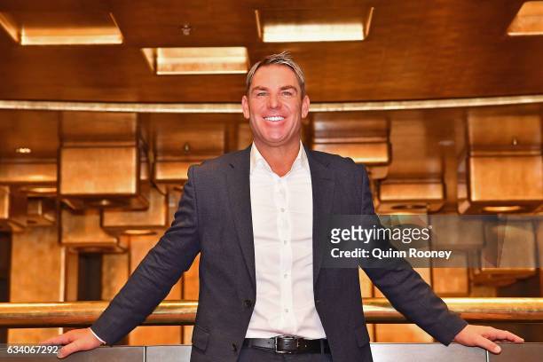 Shane Warne poses after speaking to the media at Hamer Hall, announcing a national speaking tour titled Warney Uncut on February 7, 2017 in...