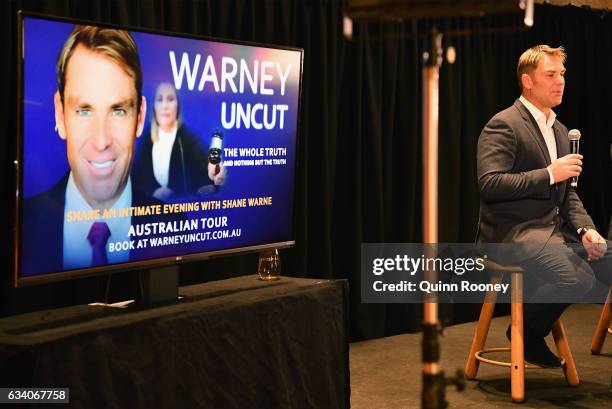 Shane Warne speaks to the media at Hamer Hall, announcing a national speaking tour titled Warney Uncut on February 7, 2017 in Melbourne, Australia.