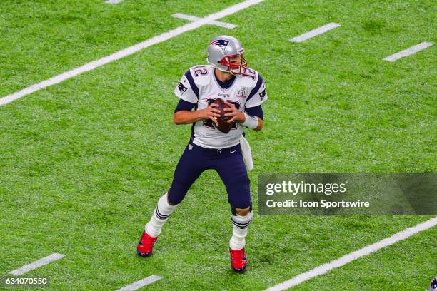 New England Patriots quarterback Tom Brady during the first half of Super Bowl LI on February 5 at NRG Stadium in Houston, TX.