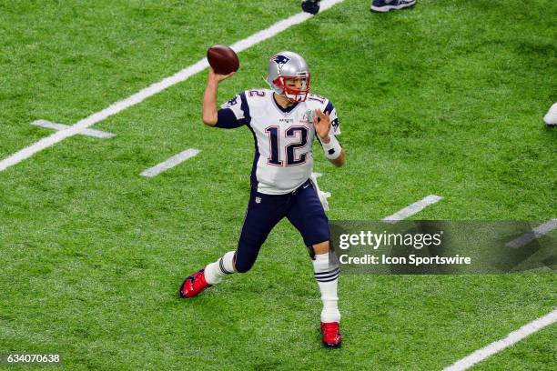 New England Patriots quarterback Tom Brady during the first half of Super Bowl LI on February 5 at NRG Stadium in Houston, TX.