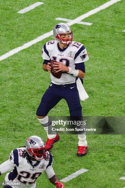 New England Patriots quarterback Tom Brady during the first half of Super Bowl LI on February 5 at NRG Stadium in Houston, TX.